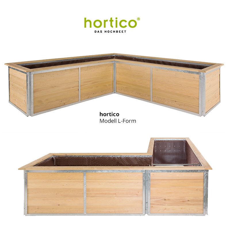 Hochbeete in Form gebracht, hier die L-Form von hortico