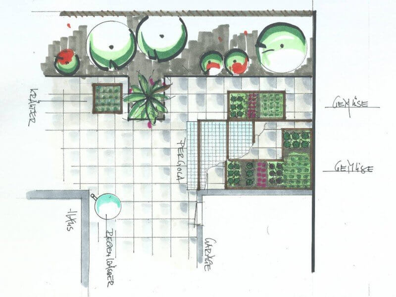 Gartenplan für individuelles Hochbeet als Anfrageunterlage